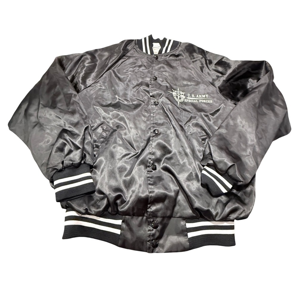 Vintage Soffe Jackets US Army Special Forces Satin Bomber Jacket Black XL USA